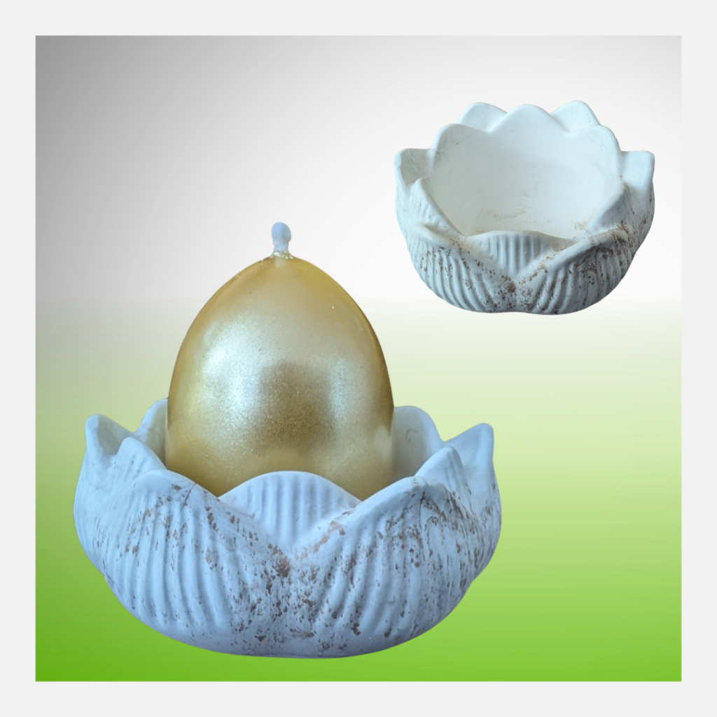 Lotus-Teelichthalter mit Kerzen-Ei
